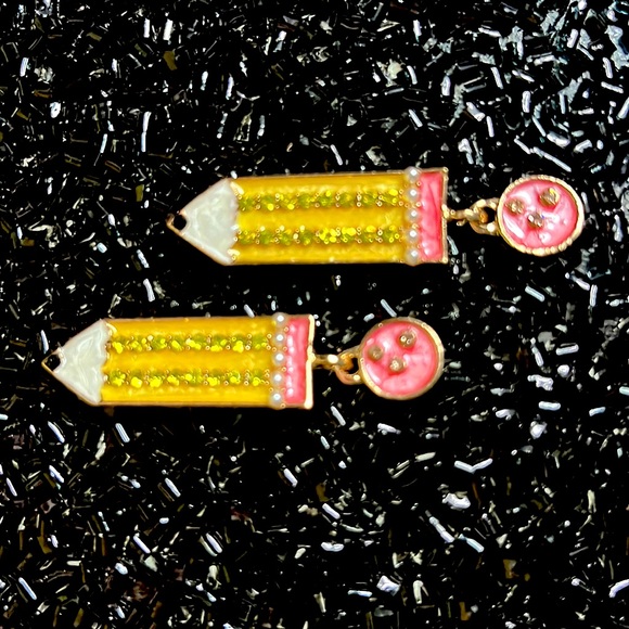 Pencil Dangle Earrings with Rhinestone Accents - Picture 4 of 9